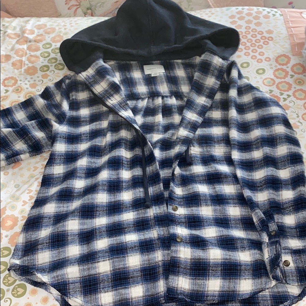 American Eagle Outfitters Blue and White Button Down Jacket